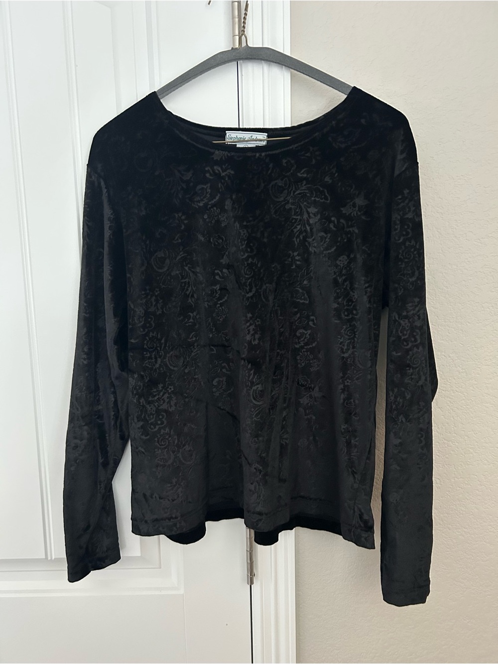 Black Velvet Burnout Long-Sleeve Top